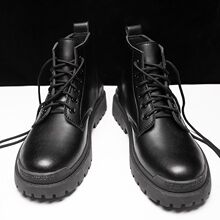 金步康马丁靴男英伦风中帮秋冬季加绒新款大码潮鞋百搭韩版男鞋高
