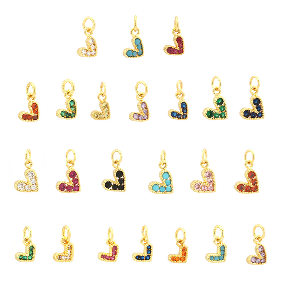 Inlay Design 1 Piece Copper Zircon 18K Gold Plated Heart Shape Polished Pendant