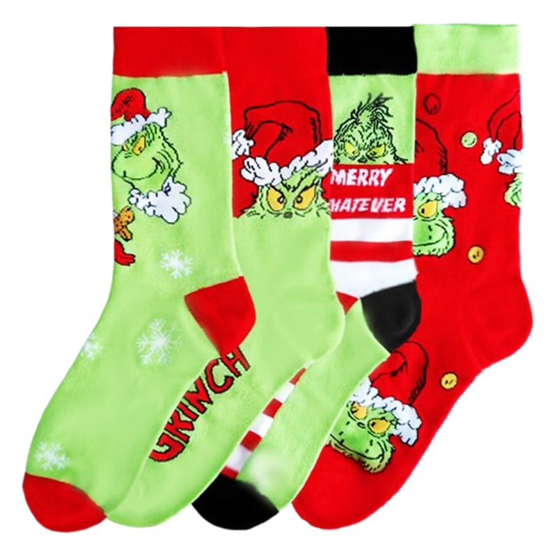 Cuatro Estaciones de algodón de dibujos animados de los hombres calcetines de moda europeos y americanos calcetines de los hombres a media pantorrilla monstruo de Navidad Amazon ins fábrica de calcetines al por mayor de las mujeres