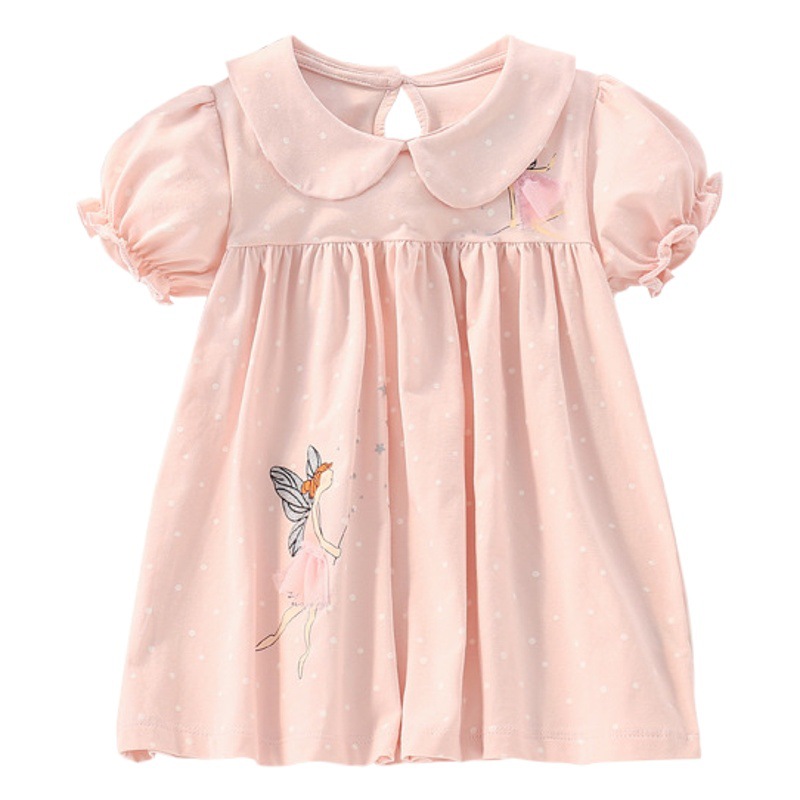 En stock malwee niñas vestido de verano nuevo europeo y americano de los niños de manga corta impresa vestido de princesa de los niños