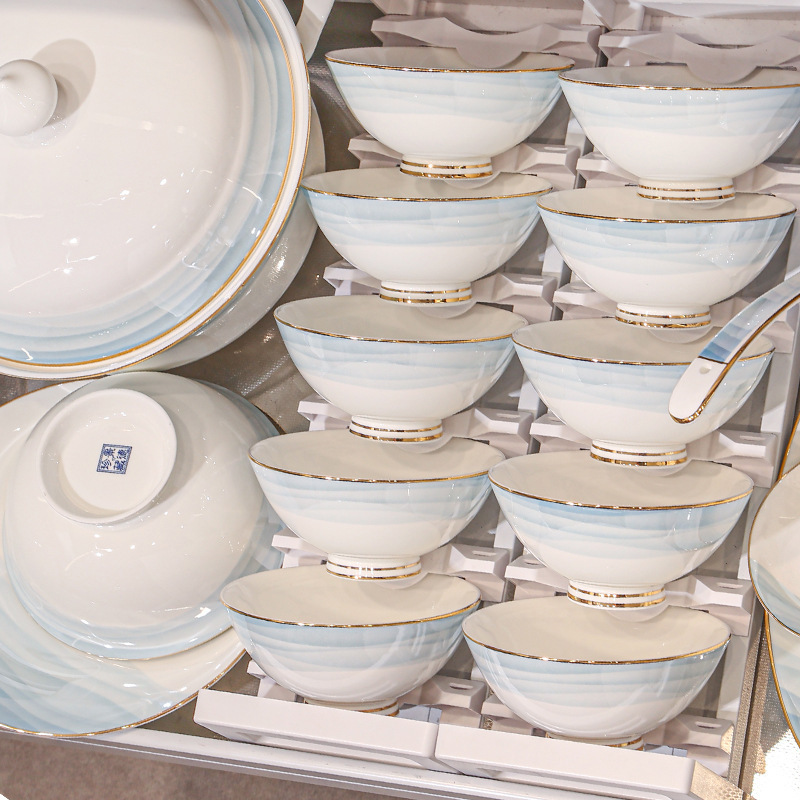 Ink Style Bowl and Plate Combination suit Ceramic Tableware suit Combination Household Creative Tableware Housewarming Ceremony