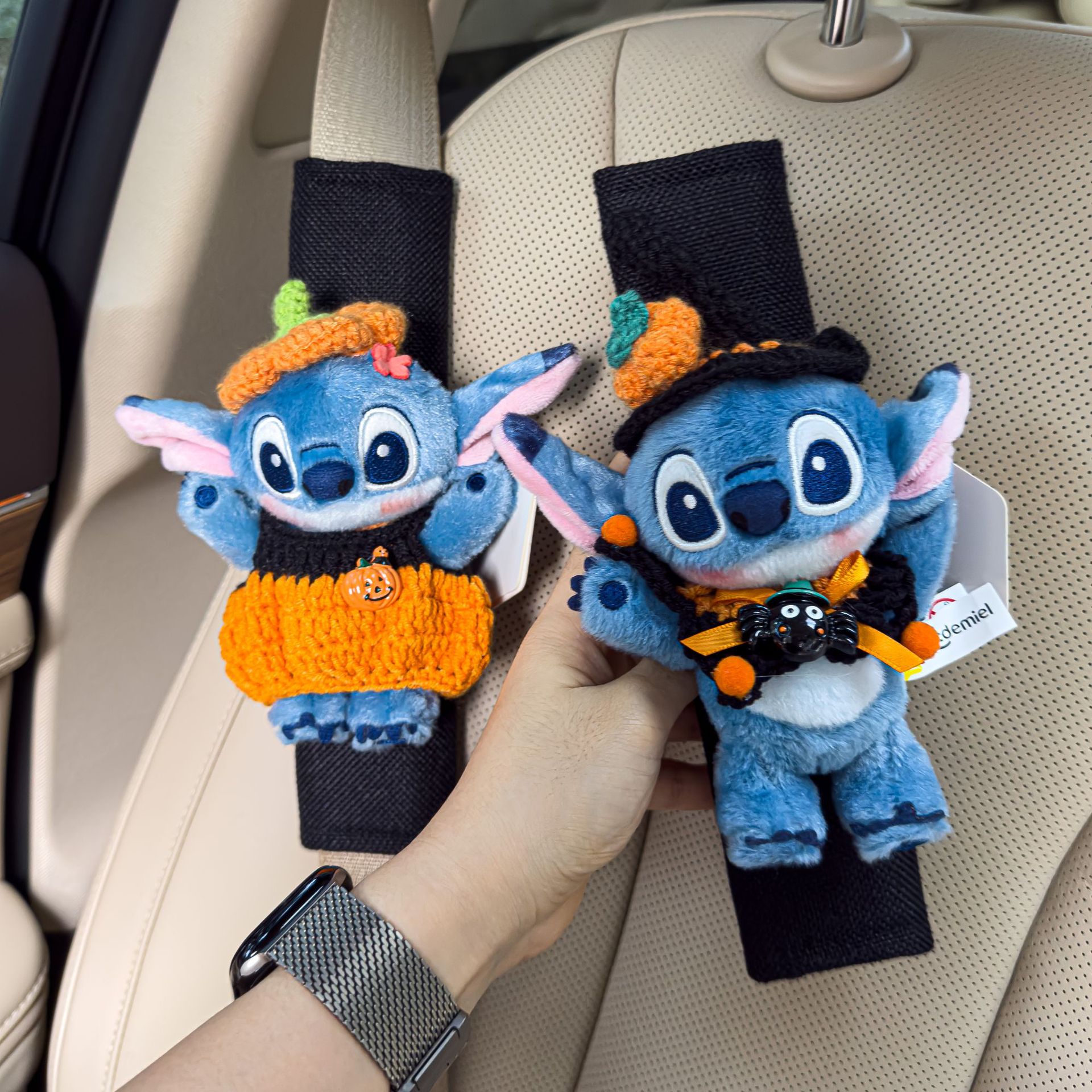 Authentic Lilo and Stitch Shoulder Pads Halloween Pumpkin Stitch Anti-Strangle Car Seat Belt Gift