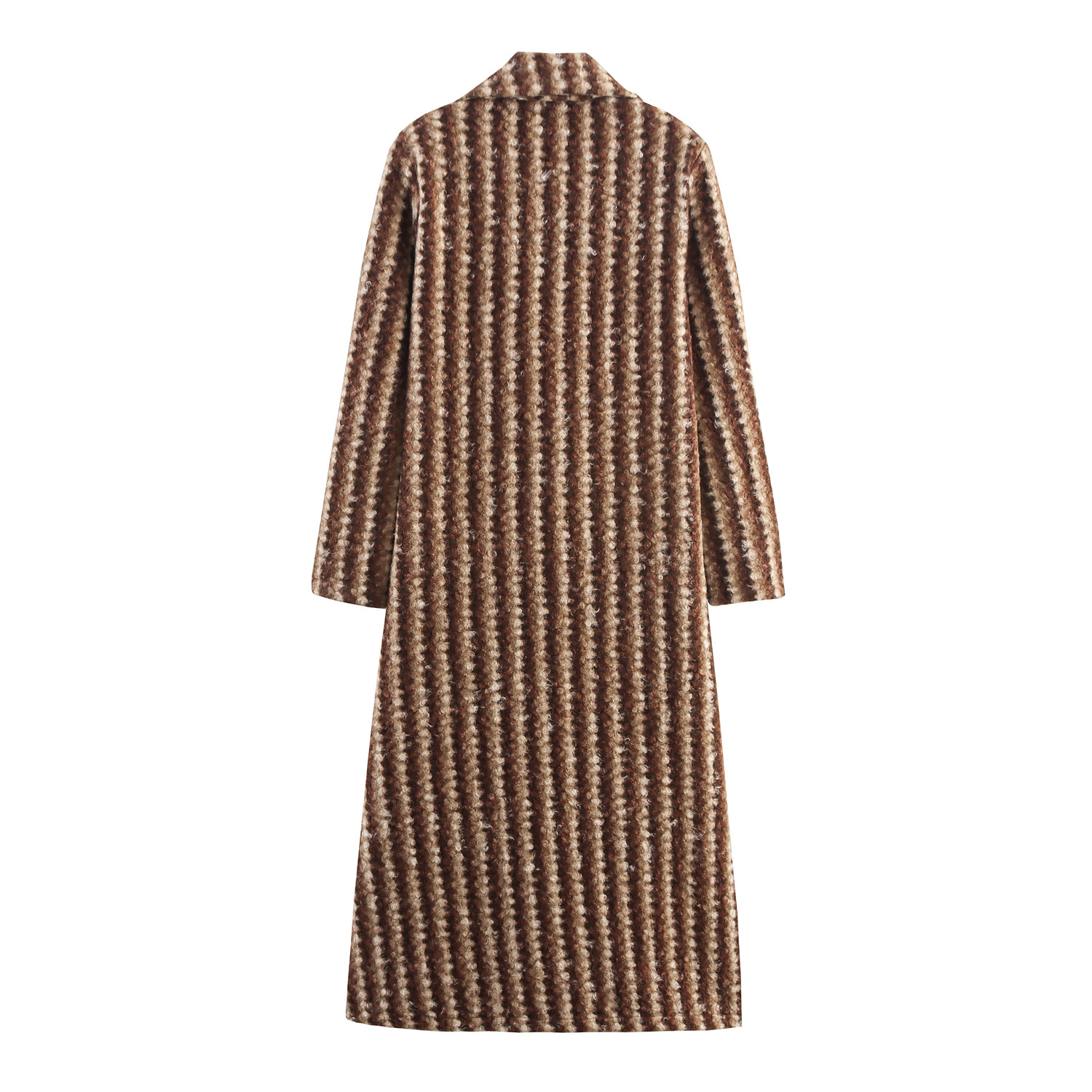 Autumn And Winter Women's British Style Woolen Striped Wide Coat