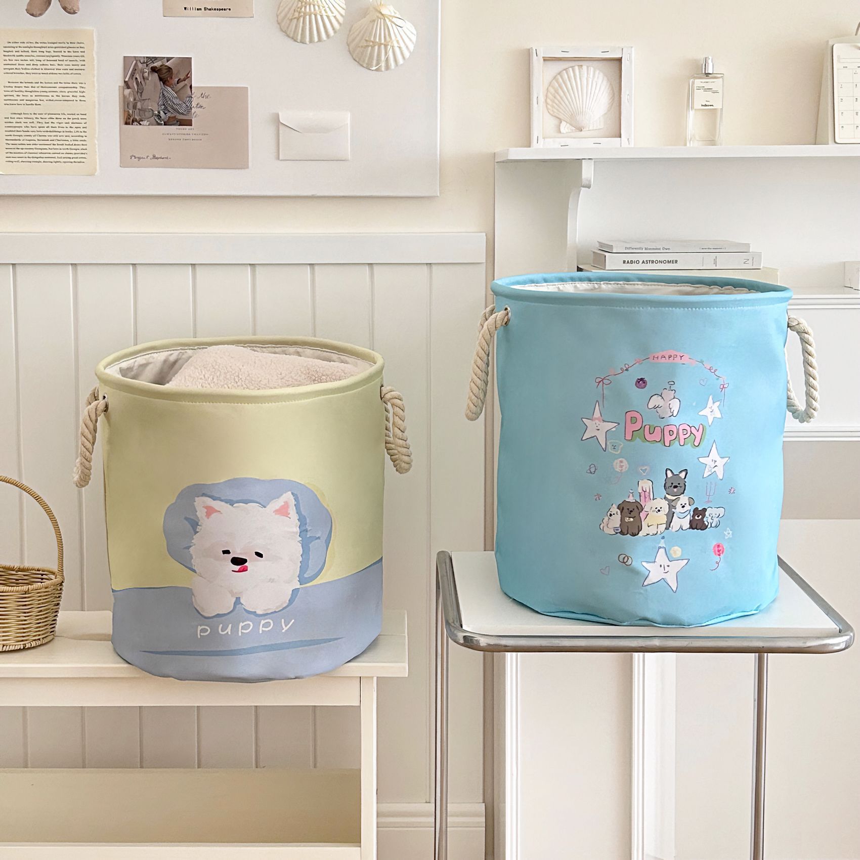 High-quality, adorable cute small dog dirty clothes basket, household washable storage basket, foldable laundry hamper, toy storage bucket and basket