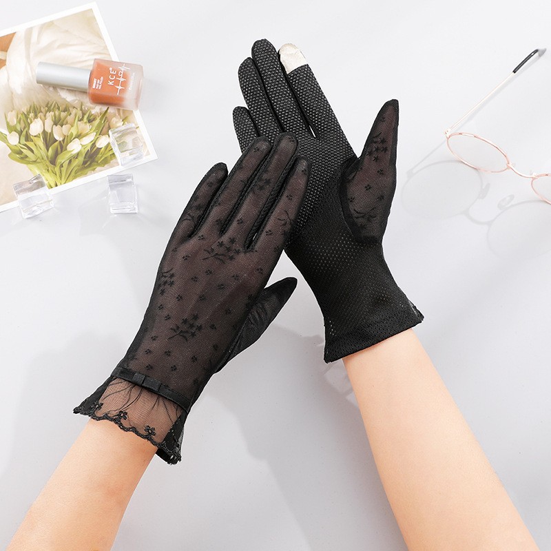 Guantes solares de encaje de mujer conducir al aire libre montar hadas luz de verano anti-deslizante transpirable moda guantes de sombreado