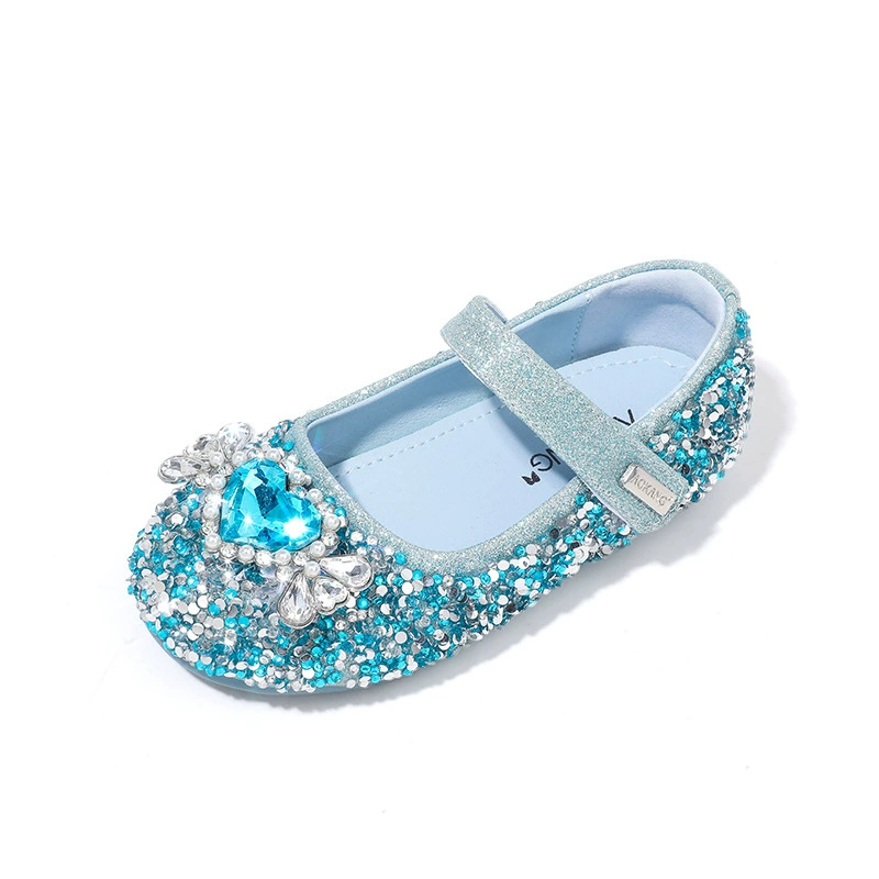 Детская обувь, туфли принцессы Эльзы на мягкой подошве с кристаллами для девочек, кожаные туфли Эльзы на весну и осень, детские туфли на плоской подошве, туфли для девочек, дропшиппинг