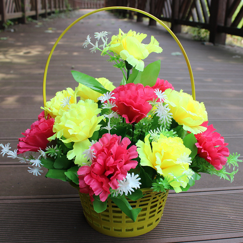 Wholesale Carnation Flower Basket Cheap Qingming Festival Flower Tomb Sweeping with Flower Green Garden Tomb Front Decorative Flower Ancestor Silk Flower