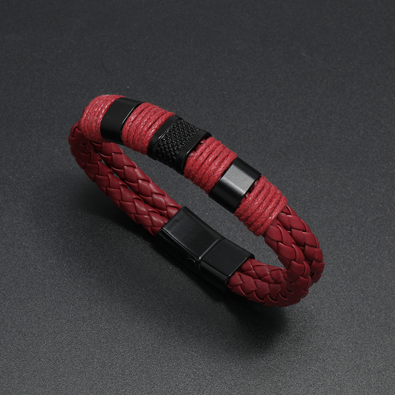 fashion simple woven black magnet buckle leather bracelet wholesale