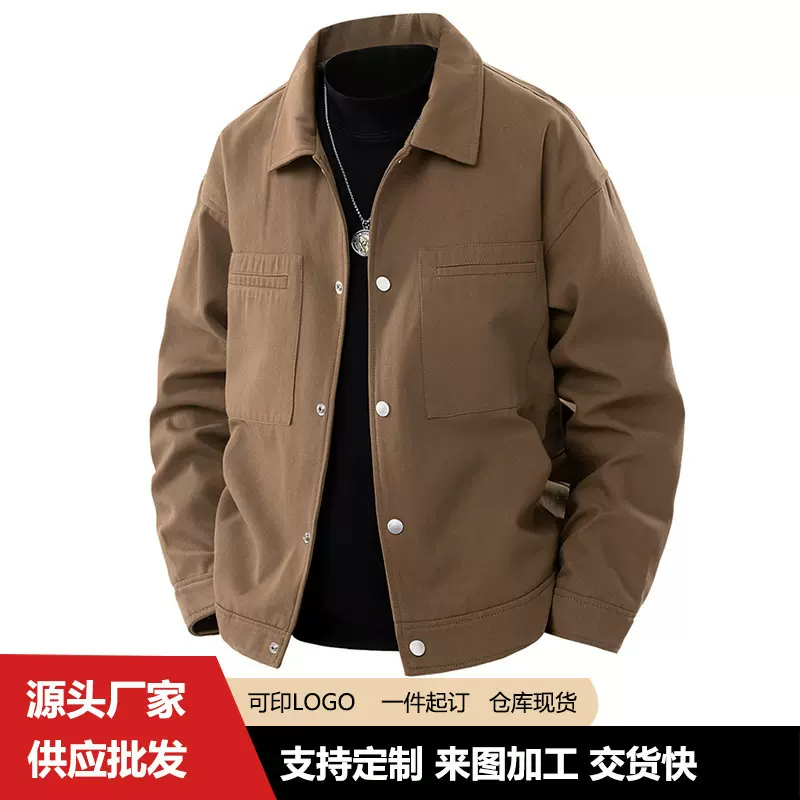 跨境亚马逊水洗夹克外套男美式复古翻领春秋底特律工装夹克男