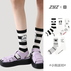 文藝復興小狗網眼中筒襪子可愛卡通夏季薄款襪子女日系少女透氣潮