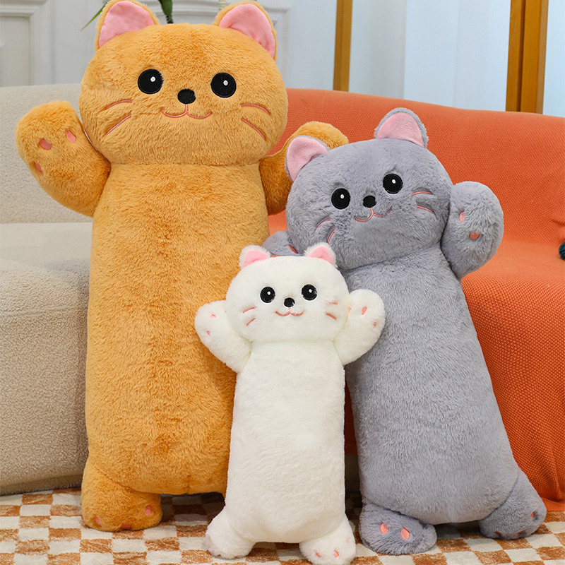 Gato lindo lindo, almohada larga, muñeca de peluche, muñeca de gato, muñeca para niños, muñeca de tela tranquila.
