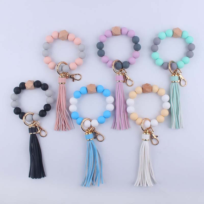 1 Piece Quantity Simple Style Artistic Color Block Alloy Silica Gel Beaded Women's Keychain
