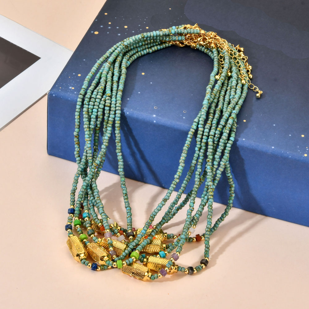 1 Piece Quantity Ethnic Style Solid Color Turquoise Beaded Plating Necklace