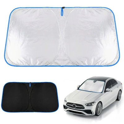 Car Sunshade, Foldable Sunshade – Sun shade - silver-coated-single-layer-windshield-sunshade-large-size-blue-edging-14580-cm