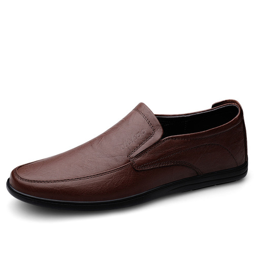 Men's Leather Shoes Autumn Korean Style Men's Breathable Youth Round Head Genuine Leather Casual Shoes Men's Shoes Soft Sole Beaded Shoes Men