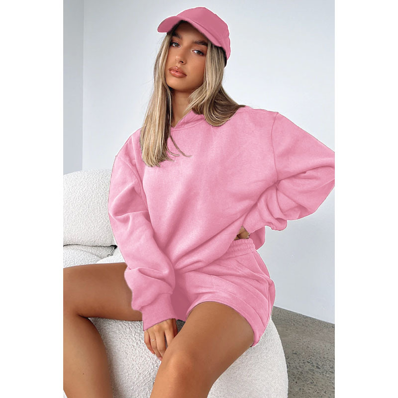 Autumn Winter Solid Color Hooded Pullover Long Sleeve Sweaters Women Clothing Shorts Suit