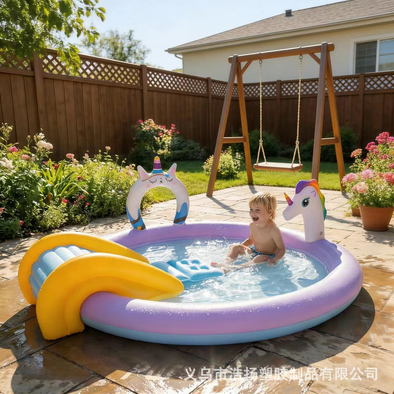 Inflatable slide, swimming pool, universal travel game mat, unicorn