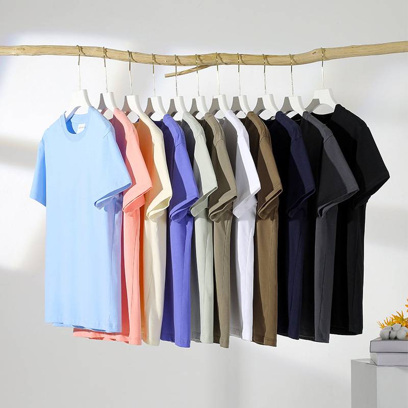 240g combed cotton double yarn simple drop shoulder short sleeve men's summer new casual loose solid color top couple T-shirt