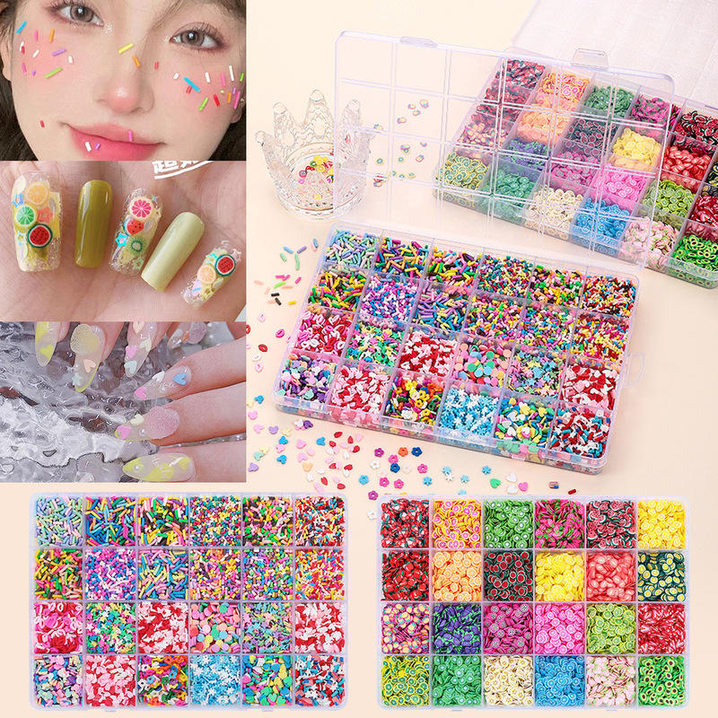 Valentine's Day Nail Art Ornaments Soft Pottery suit 24 Diy Fruit Pieces Candy Love Flower Mixed Patch