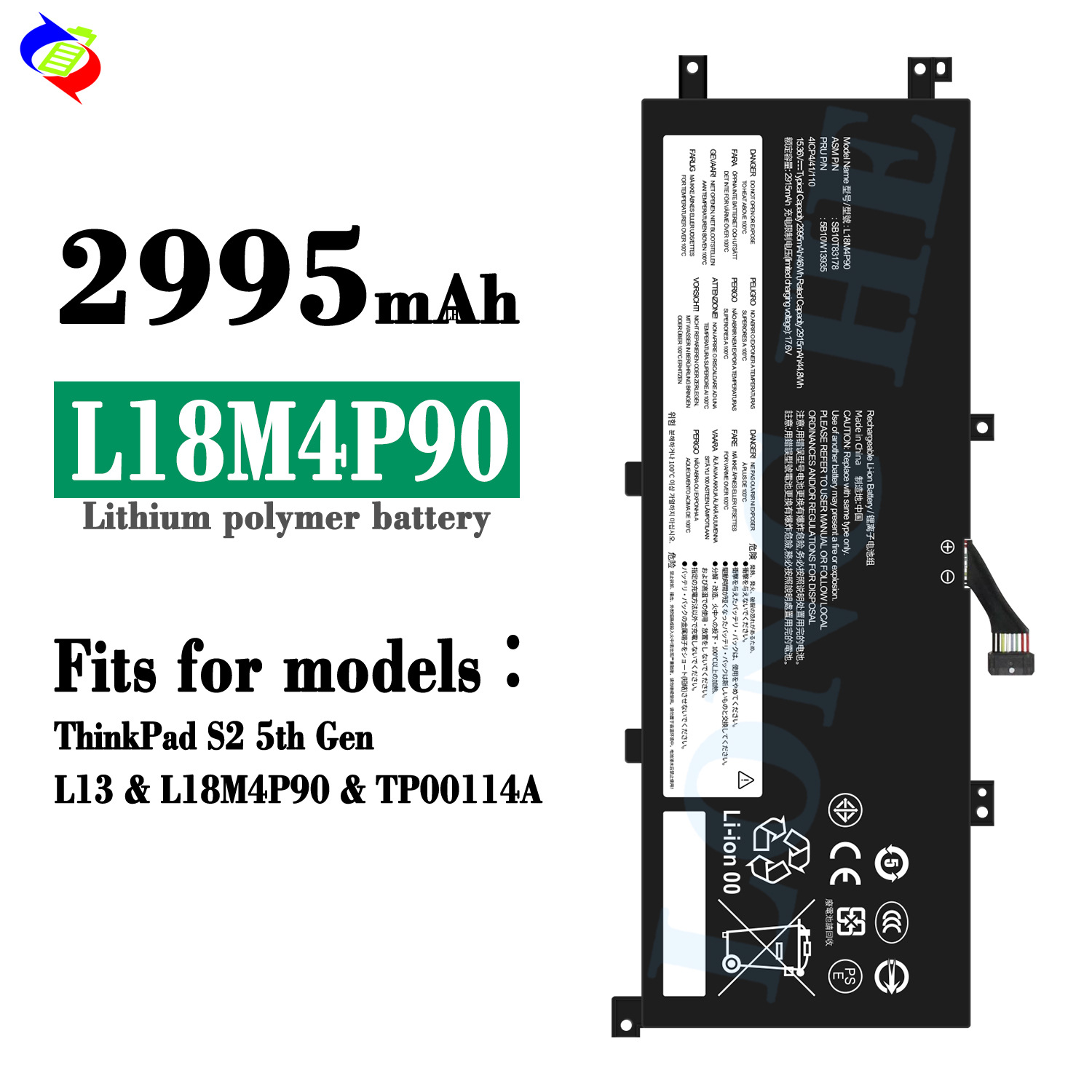 Lenovo L18M4P90 noutbuki uchun batareya (ThinkPad S2 5-avlod L13/TP00114A)