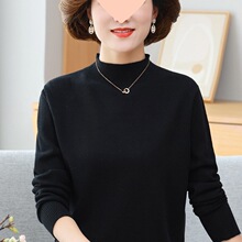 中老年女秋装纯色羊毛打底上衣妈妈春秋半高领毛衣百搭弹力针织衫