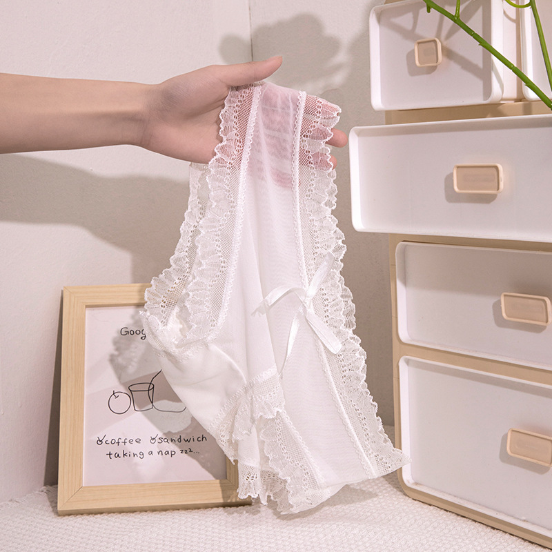 Ropa interior de encaje de las mujeres cintura baja pura sexy antibacteriano entrepierna calzoncillos verano delgada transparente shorts cabeza chica ropa interior