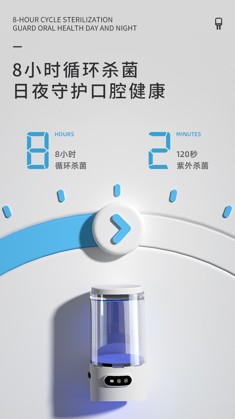 H1牙刷消毒器智能循环紫外线烘干UVC漱口杯抗菌收纳充电置物架H系