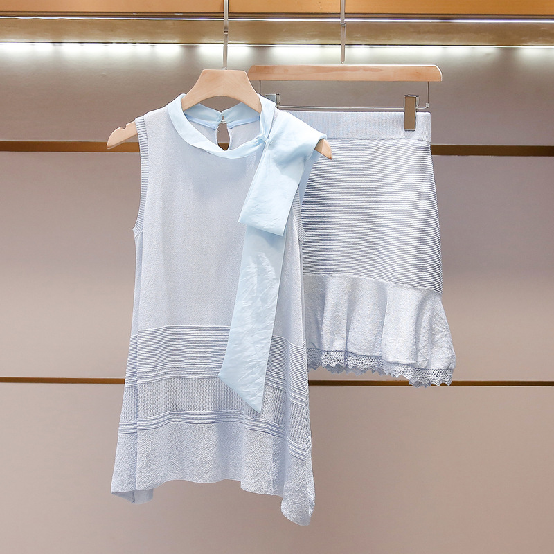 Shenzhen Nanyou High-End Women's Clothing Summer French Elegant Gentle Style Bowknot Knit Vest + Skirt Set Shenzhen Nanyou High-End Women's Clothing Summer French Elegant Gentle Style Bowknot Knit Vest + Skirt Set