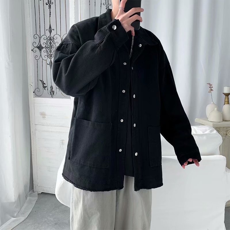 Color puro hombres primavera nueva marca de moda Estilo funcional ropa de trabajo chaqueta de los Hombres estilo coreano estudiante moda chaqueta suelta top