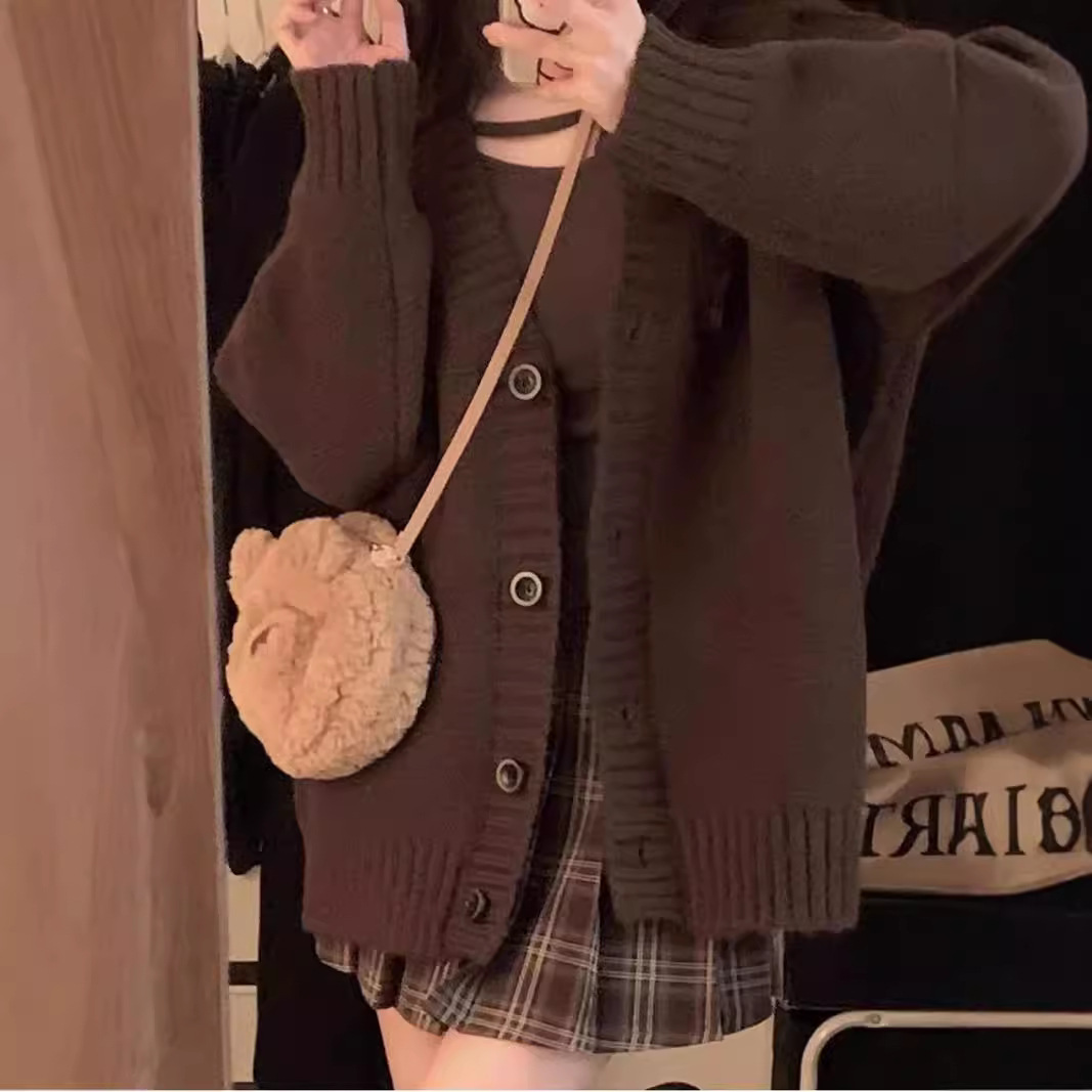 Coreano color sólido de cuello en V jersey de punto suéter mujeres otoño invierno nuevo estilo perezoso estilo suave pegajoso versión suelta abrigo grueso image 3