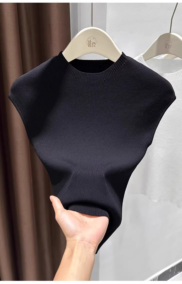 Women's Slim-Fit Short Sleeve Top Ice Silk Cropped Tee Soft Stretchy Casual Shirt for Summer with Flutter Sleeves_ecoleips.com