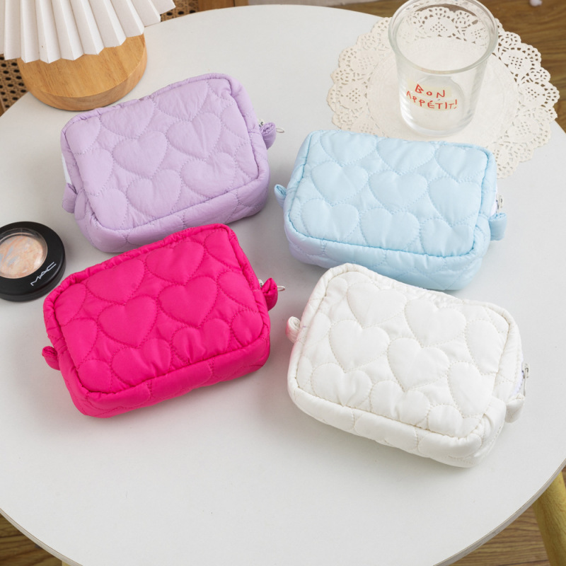 2023 candy color series cute storage bag student portable mini cotton quilted love hand-held cosmetic bag