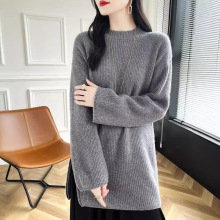 跑量韩系慵懒风套头侧拉链开叉毛衣女设计感宽松秋冬针织衫上衣