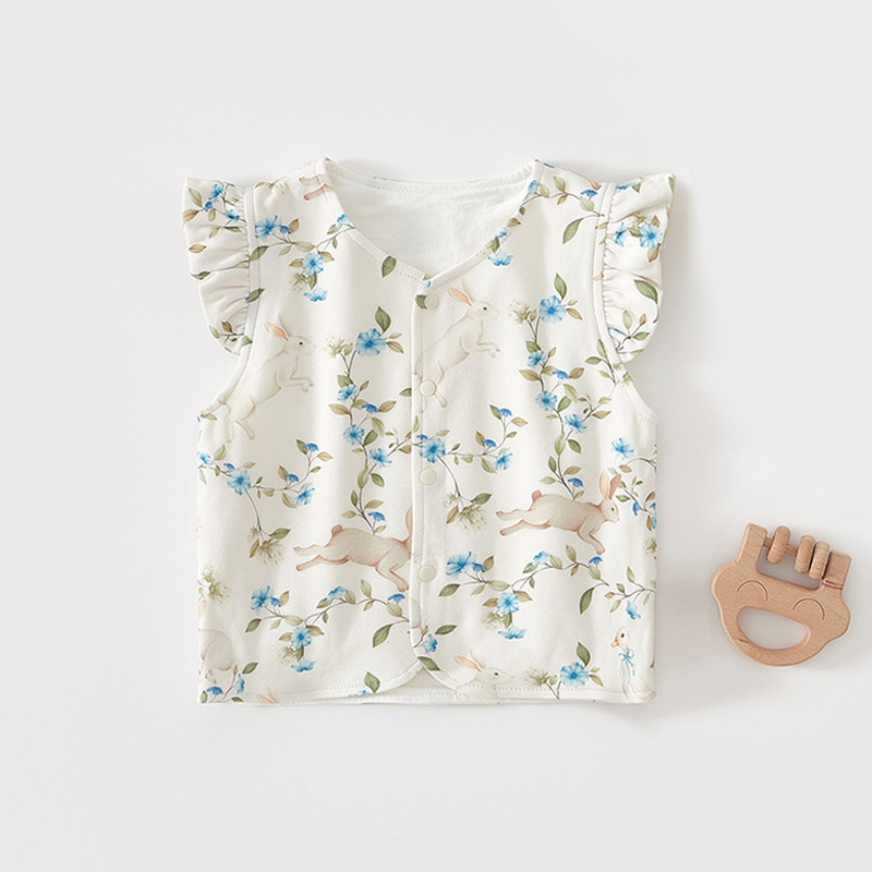 Chaleco de bebé recién nacido primavera y otoño ropa de bebé vestido de hombro de otoño chaleco de doble capa de algodón vestido con clip de caballo para mujeres