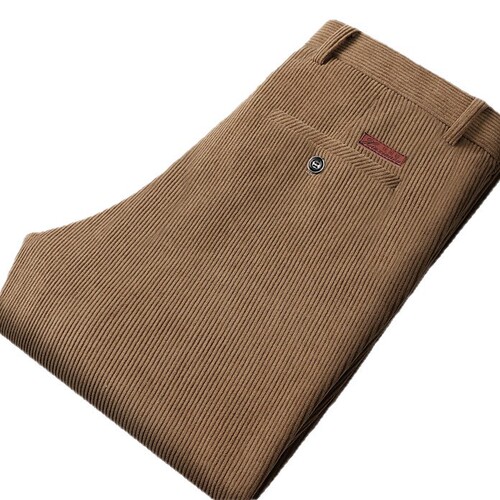 Men's Padded and Thick Popular Corduroy Wide-Strip Corduroy Pants Stylish and Tall Straight Leg High-Waist Casual Western Pants for Outside Wear