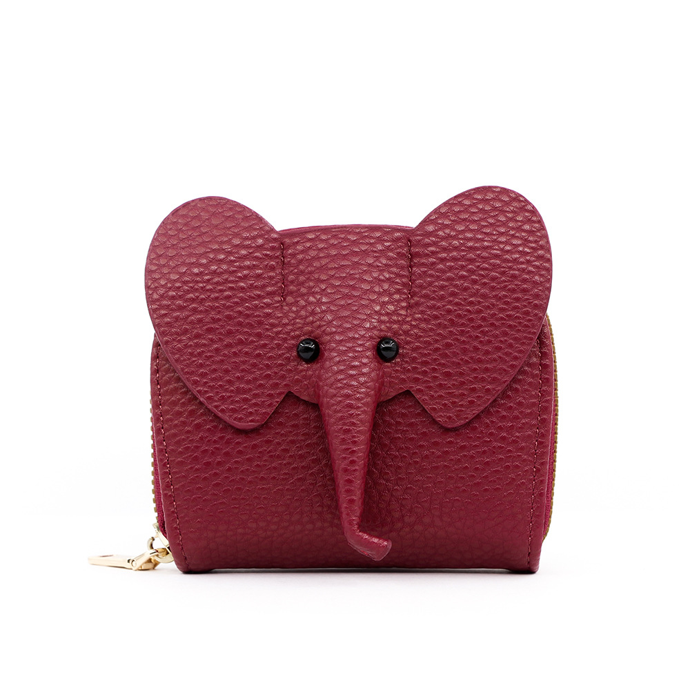 Nuevo lychee patrón corto órgano tarjeta titular ID bolsa lindo elefante multi-Tarjeta titular de la tarjeta monedero cremallera bolsa