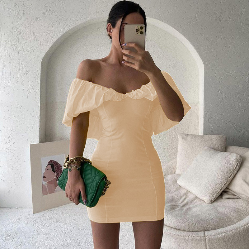 192g Weight Above Knee Dress Length Type Short Sleeve Sleeve Length Sheath Dress Dresses Type Polyester Fabric Type Mid Waist Waist Line Holiday Occasion Boat Neck Neckline Slim Fit Type Solid Color Pattern Summer Season Women's Gender Elegant Style Wholesale Women's Elegant Solid Color Holiday Boat Neck Short Sleeve Sheath Dress 52