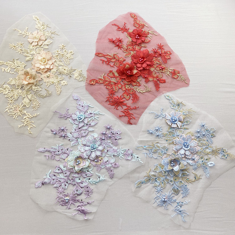 立体钉珠熨钻刺绣布贴网纱绣花补丁衣礼服舞台汉服装饰辅料手工