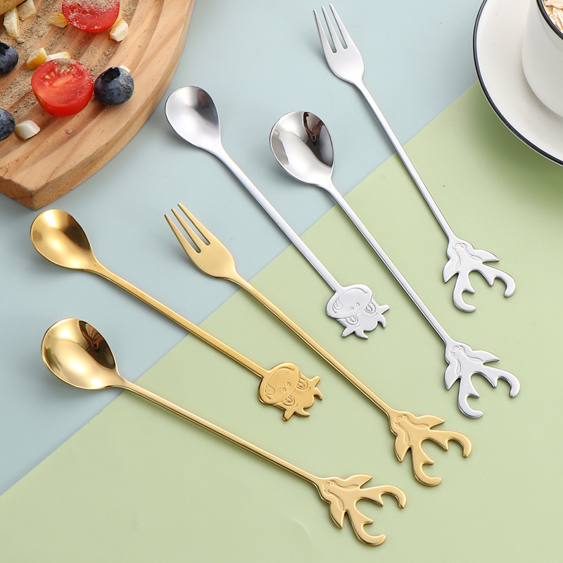 304L acero inoxidable yuan Bao cucharas bebés comer cubiertos especiales para niños aprender a comer entrenamiento autoalimentado cucharas y tenedores