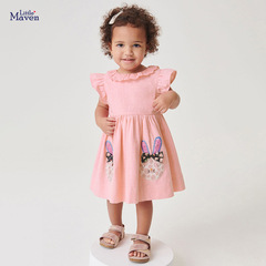 Little maven girls skirt summer new European and American children's clothing cute lace round neck cotton girls dress