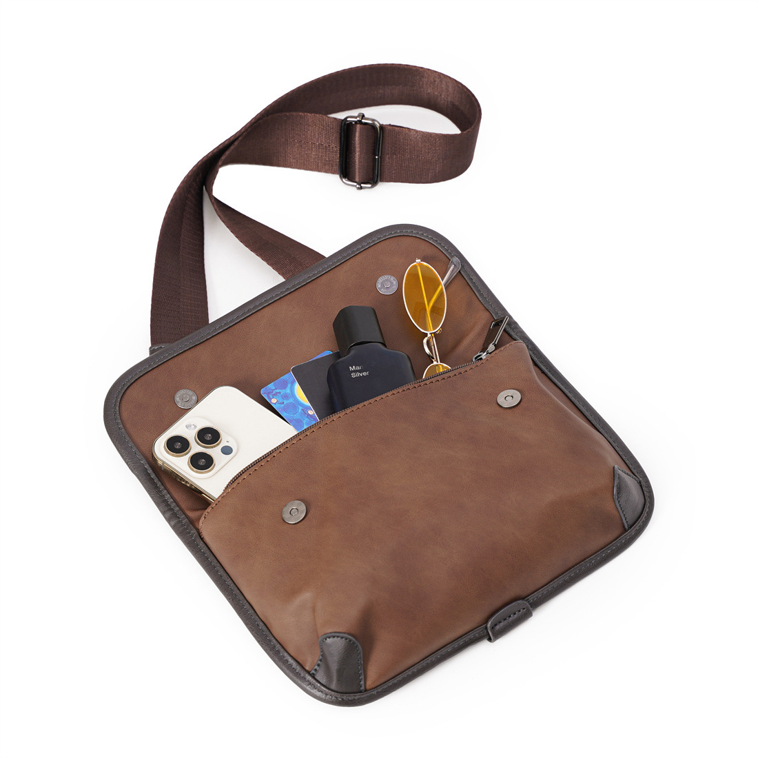 300g Weight Polyester Lining Material Weave Fashion Element Flip Cover Closure Type Sling Strap Strap Type Shoulder Bag Bags Type Casual, Daily, Shopping Occasion Pu Leather Material Plaid, Solid Color Pattern All Seasons Season Men's Gender Classic Style Style Square Shape Men's Plaid Solid Color Pu Leather Weave Flip Cover Shoulder Bag 33