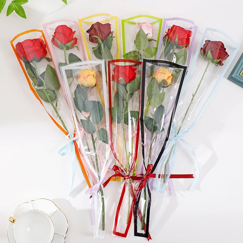 Día de San Valentín borde de color bolsas de flores rosas claras bolsas de embalaje OPP DIY material de embalaje floral