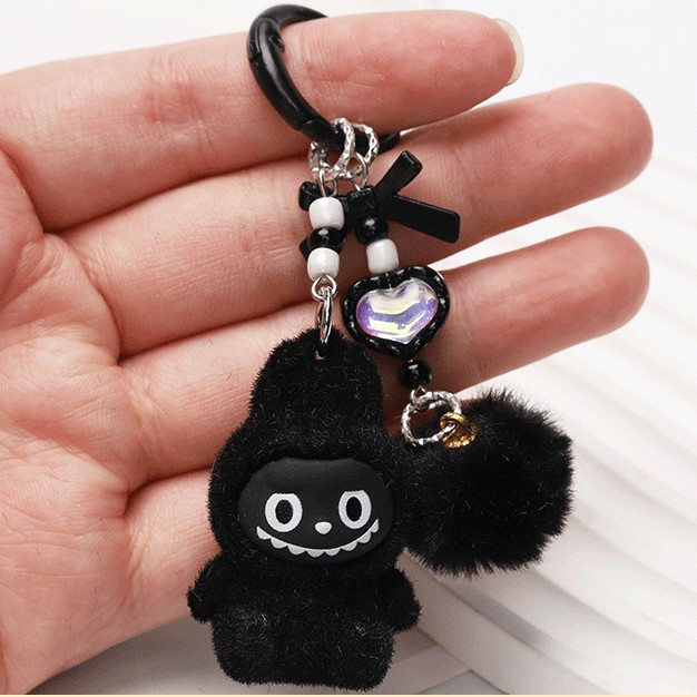 Cross-Border Popular Flocked Black Bunny DIY Plush Pendant Cute Bag Pendant Keychain Phone Chain