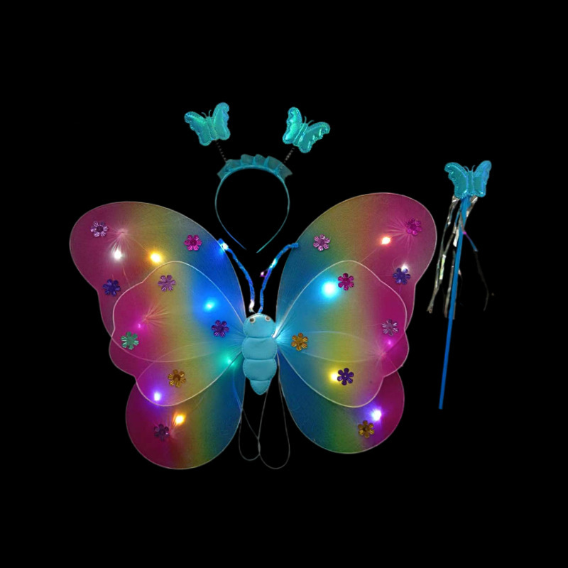 Mariposa luminosa alas de niña espalda juguetes flash niños maravillosos hadas varitas mágicas hadas flores set de tres piezas