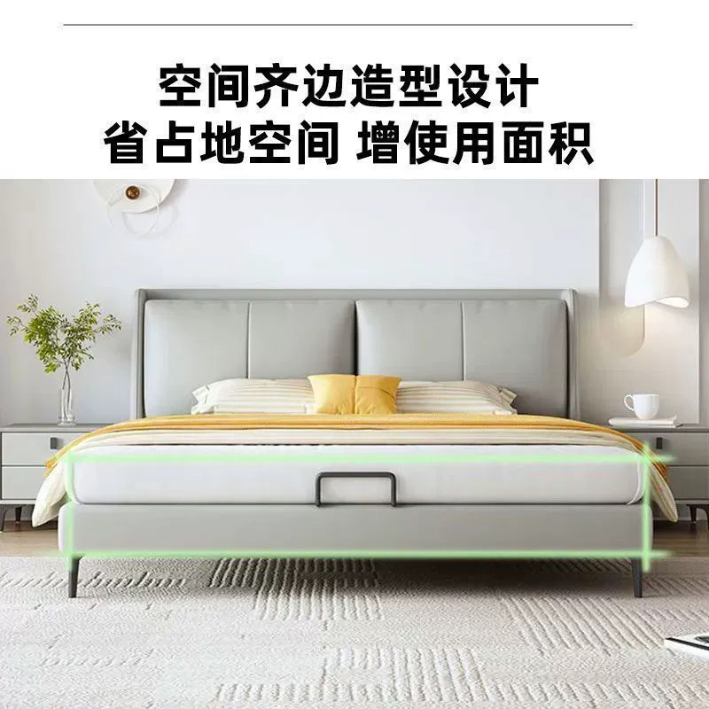 Современная кожаная кровать в стиле арт, легкая роскошная итальянская кожаная кровать, 1,5-местная простая домашняя двуспальная кровать, 1,8-метровая скандинавская свадебная кровать, фабрика для главной спальни