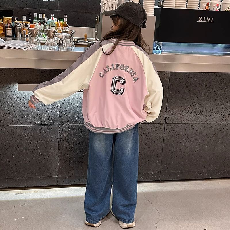 Niña abrigos de otoño 2025 nuevos niños niñas primavera y otoño estilo extranjero algodón intercalado niñas temprano otoño ropa de béisbol