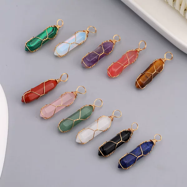 European and American Retro Hexagonal Column Pendulum Necklace Pendant Natural Stone Crystal Pendant DIY Necklace Accessory Jewelry Parts
