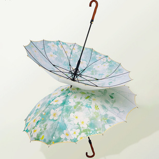 New Flower Umbrella One-piece 16-bone Umbrella Long Handle Sunshade Hand Opening Umbrella Advertising Umbrella Can be Single Printed LOGO