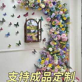 梦幻莫奈仿真花拱门婚礼婚礼布置仿真花之窗瀑布窗帘弧形花架假花