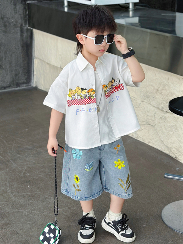 男の子半袖スーツ夏韓国版ハンサム2025新作トレンドクール子供シャツ2点セット男の子子供服|undefined